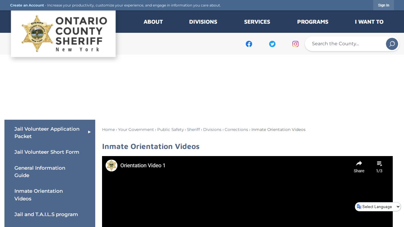 Inmate Orientation Videos | Ontario County, NY - Official ...